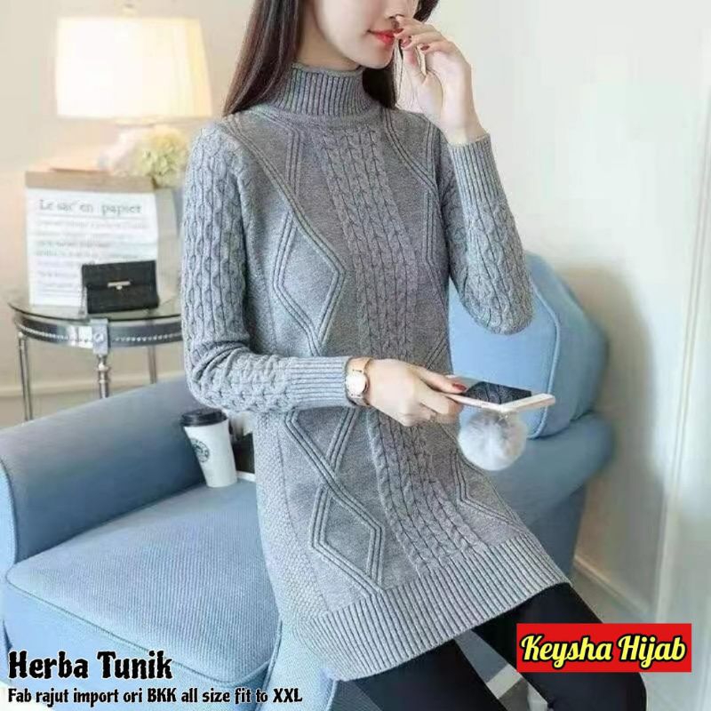 Herba Tunik rajut import Ori atasan rajut Korean style Tunik import terbaru 2024