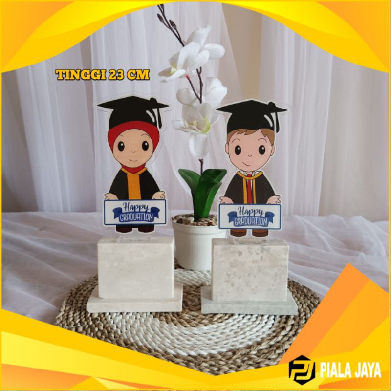 PIALA AKRILIK WISUDA | HAPPY GRADUATION TATAKAN MARMER