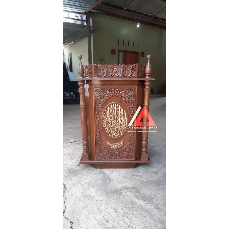 mimbar masjid ukiran kaligrafi, mimbar masjid ukir jati jepara