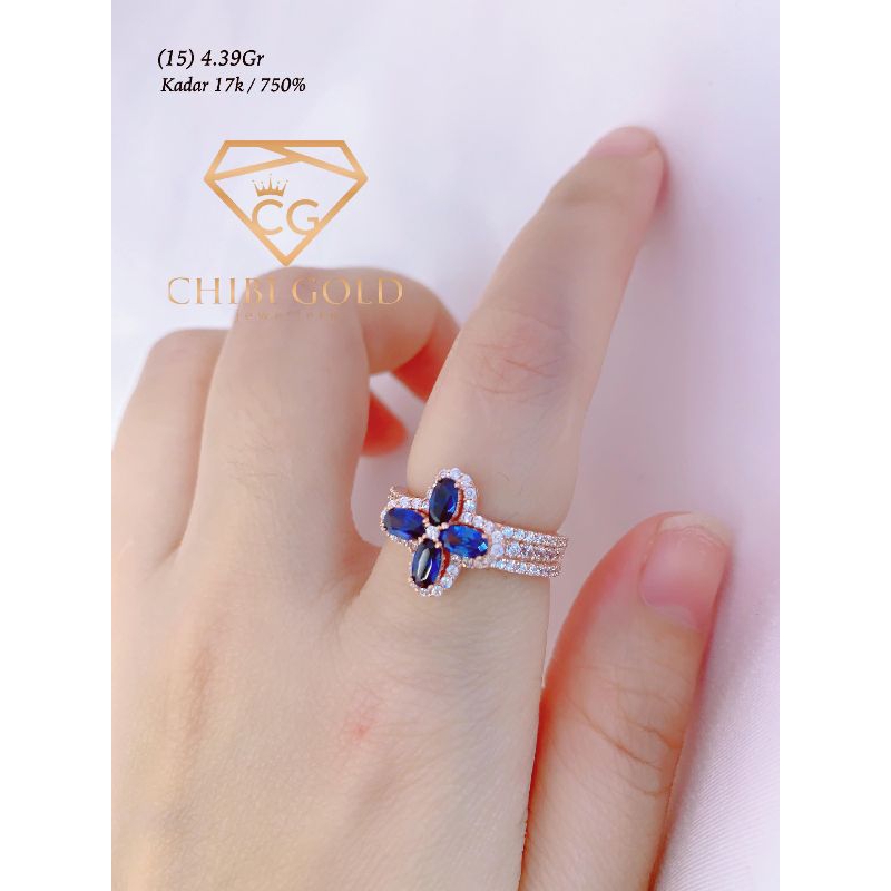 CHIBIGOLD - CINCIN emas clover mata BIRU ITALIA AMERO emas 750% 17K C439750