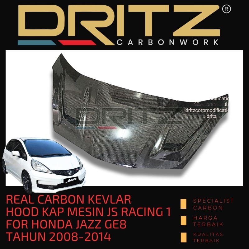 Carbon kevlar HOOD KAP JS racing 1 & FENDER OEM STYLE HONDA JAZZ GE8 2008 2014 Aksesoris Karbon