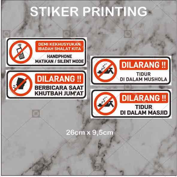 Stiker Dilarang Larangan Tidur Didalam Masjid / Matikan Hp / Dilarang Berbicara