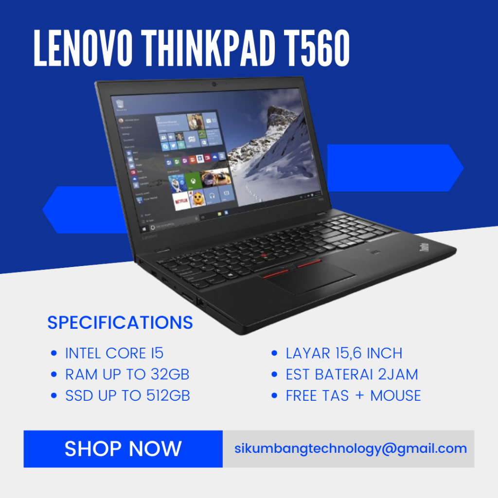 Laptop Second Lenovo Thinkpad Intel Core i5 Ram 8gb SSD 256gb Layar 15,6 inch