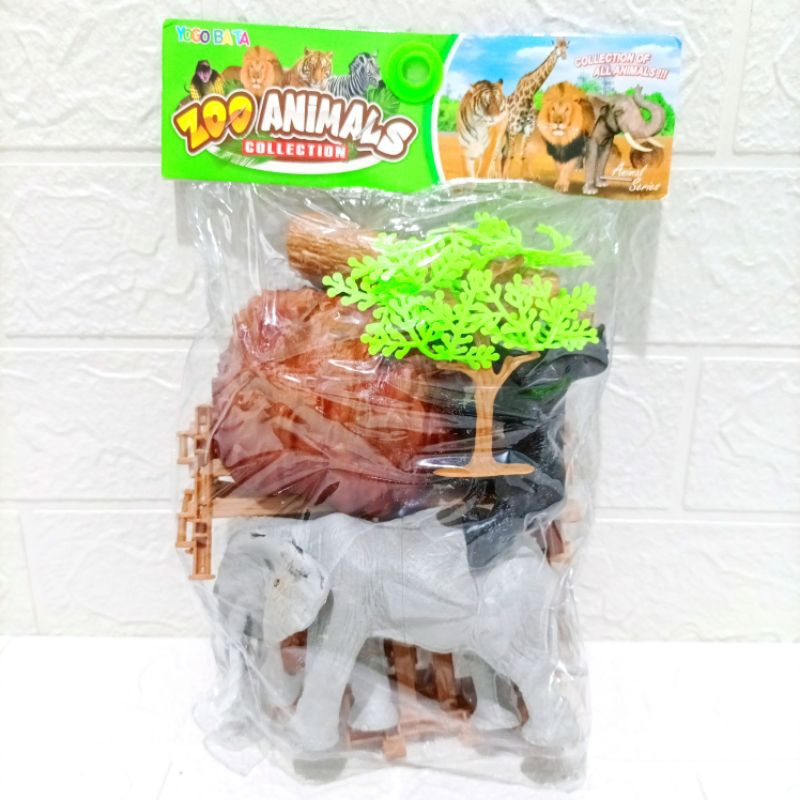 Mainan Set Kandang Hewan Gajah dan Gorila Ukuran Besar Kebun Binatang Zoo Animals Collection