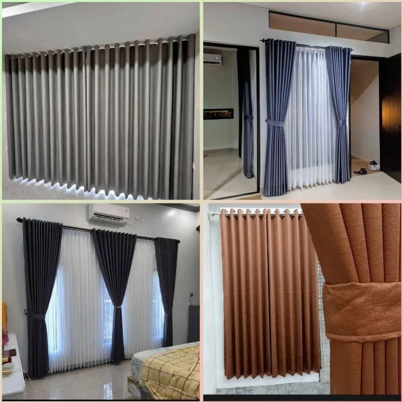 Gorden Polos Warna Abu Tua Bahan Blackout L 140 x T 250-300 Hordeng Jendela Minilmalis