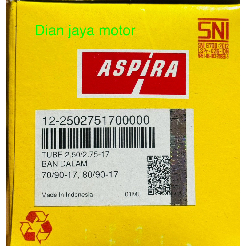 Ban dalam aspira 70/90/17 80/90/17 250/17 275/17 ori astra aspira asli