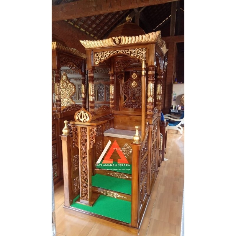 mimbar masjid pintu depan tangga, mimbar masjid minimalis jati asli