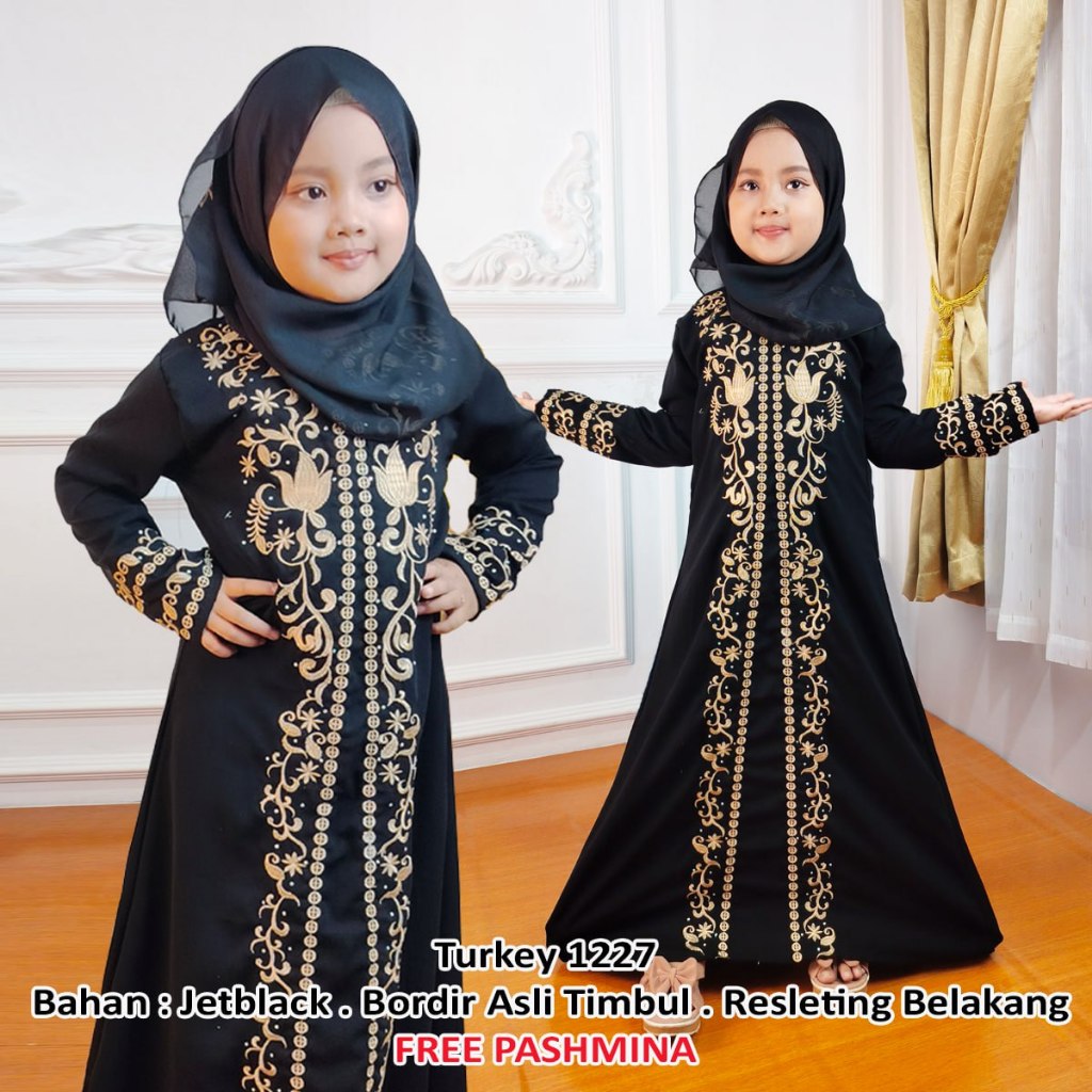 Best Seller Gamis Abaya Anak Perempuan Arab + Set Plus Pasmina Pakaian Drees Fashion Muslim Mesir Fr