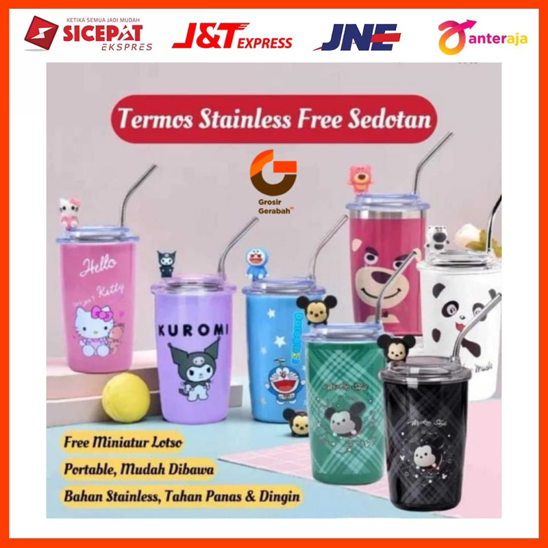 sr mug tumbler karakter 500ml + sedotan