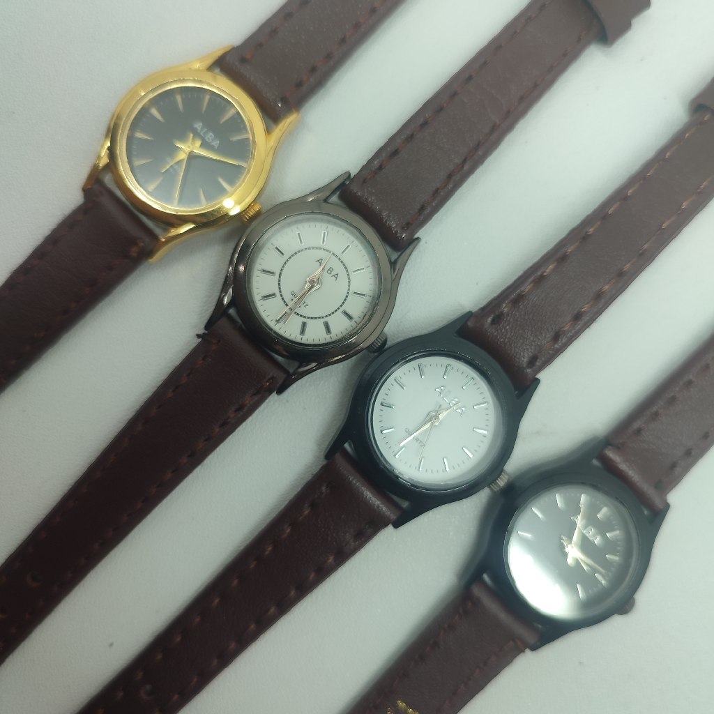 Jam Tangan Alba-Jam Tangan Pria/Wanita Kecil Casual, Coklat Gelap