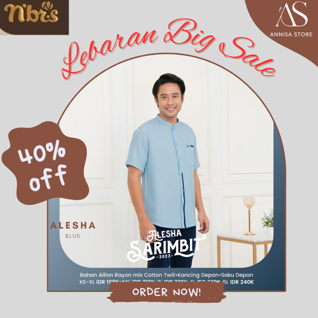 BAJU ATASAN PRIA NIBRAS ALESHA BLUE / BAJU NIBRAS KOKO PRIA PROMO LEBARAN BIG SALE