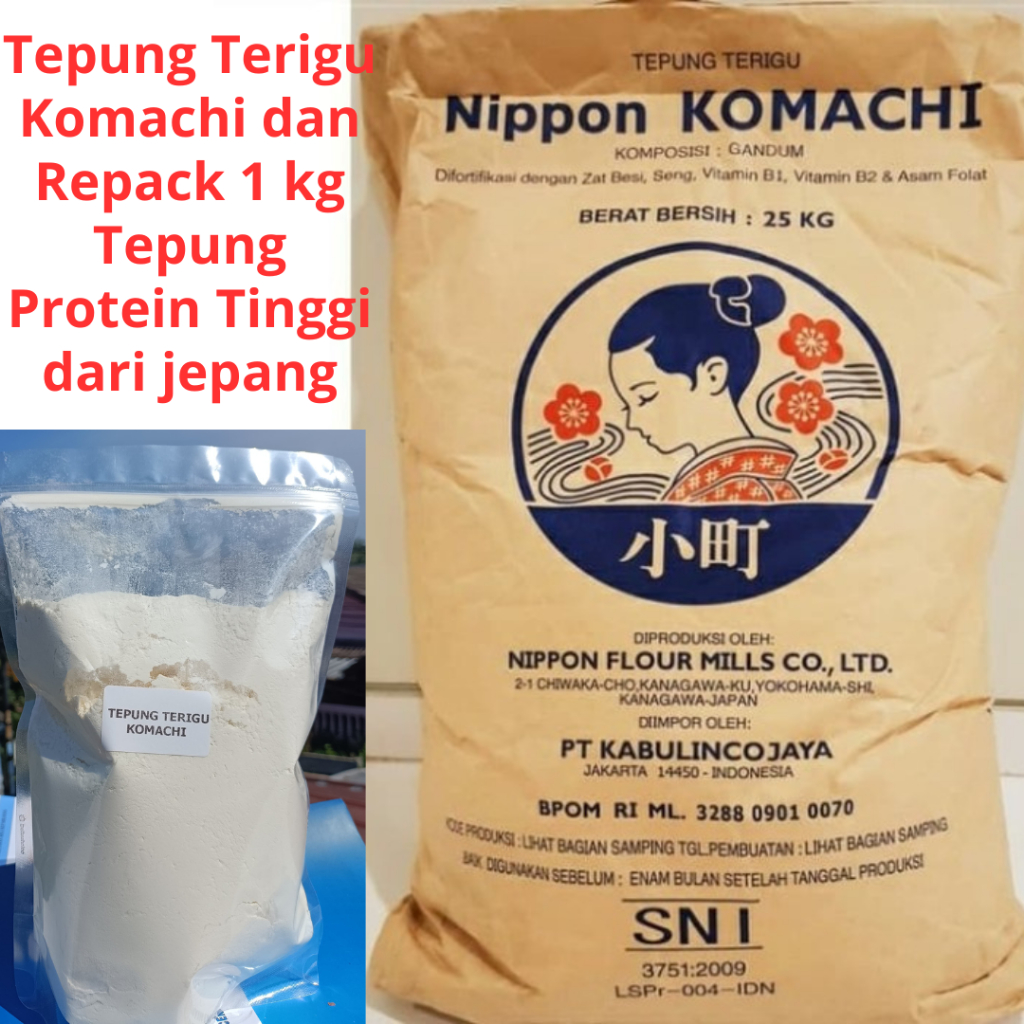 

Tepung Terigu Komachi Repack 1 kg Tepung Protein Tinggi cocok untuk membuat donat