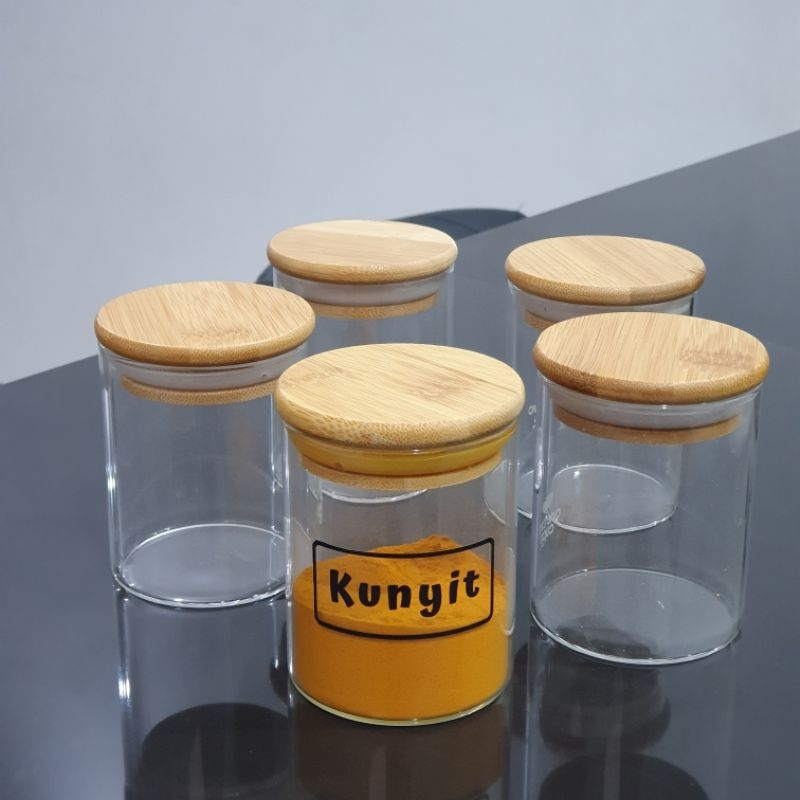 Botol Bumbu Kaca Tutup Kayu free Sticker