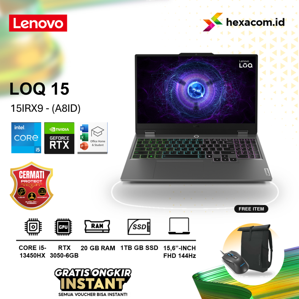 Laptop Lenovo LOQ 15 Core i5 13450HX / RTX 3050 Ram 20Gb 1Tb Ssd Windows 11