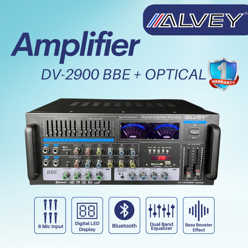 ALVEY AMPLIFIER DV-2900BBE+OPTICAL DIGITAL AMPLIFIER KARAOKE Led Subwoofer