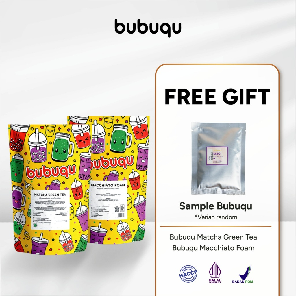 Bubuqu Paket Bundling Bubuk Minuman Matcha Green Tea 1Kg + Powder Drink Macchiato Foam 1Kg