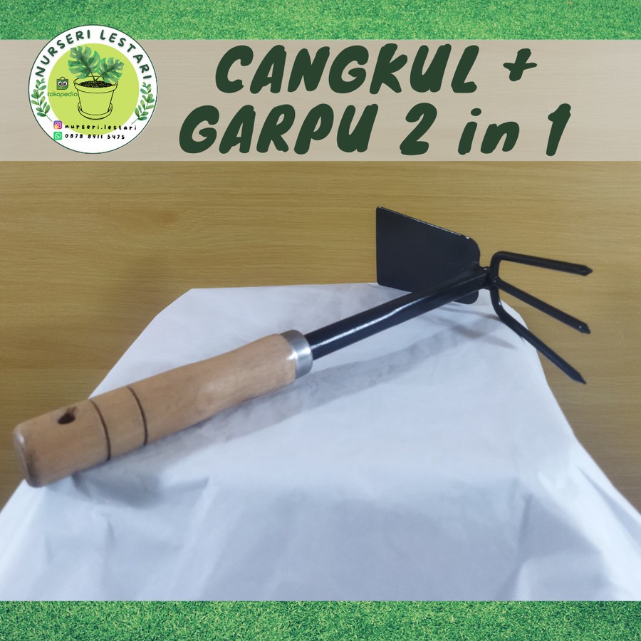 Cangkul Pacul Dan Garpu Garukan Taman Mini 2 In 1 - Cangkul Garpu Taniku Alat Berkebun Garden Tools