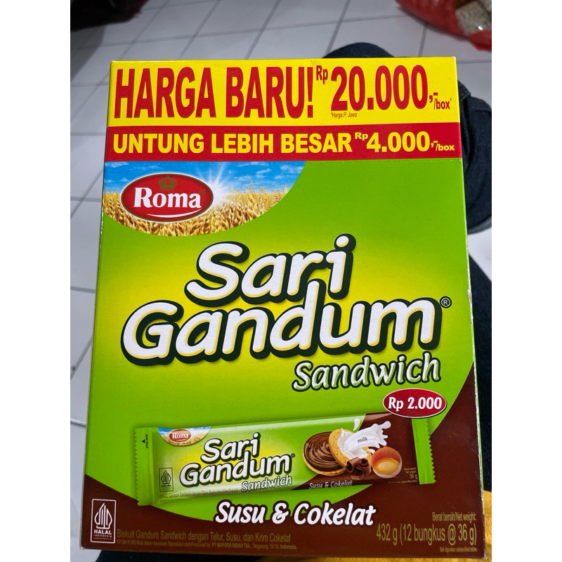 

Roma Sari Gandum Susu&Cokelat 12bks @ 36gr