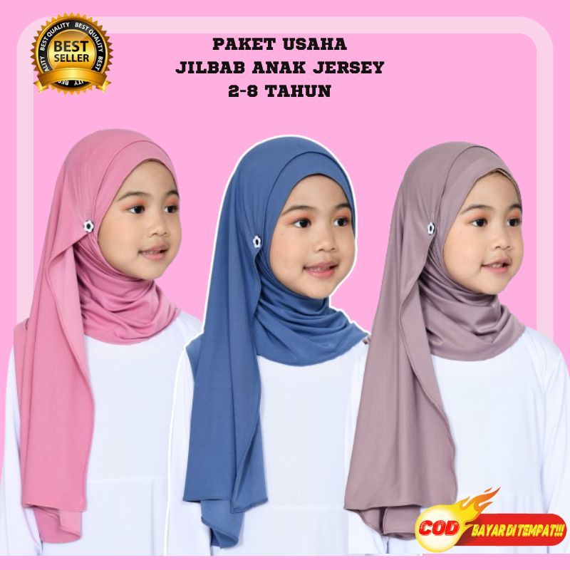 Paket usaha kerudung Pashmina jersey anak Jilbab instan Kancing 1 kodi Mix Warna 20pcs