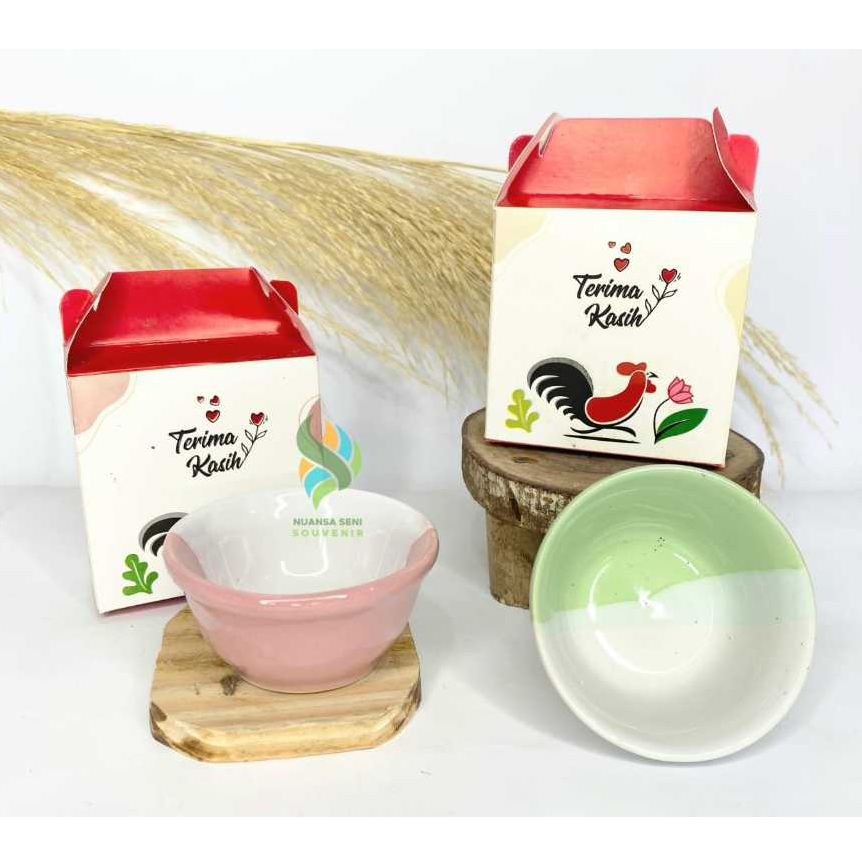 Souvenir Mangkok Sambal Keramik Mangkuk Tri Tone Mini Mangkok Porselen Polos Kemas Box