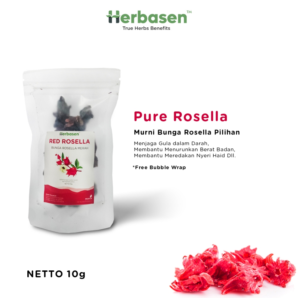 

Red Rosella Flower Tea Bunga Rosela Merah Organik Teh Diet Nol Kafein - Herbasen