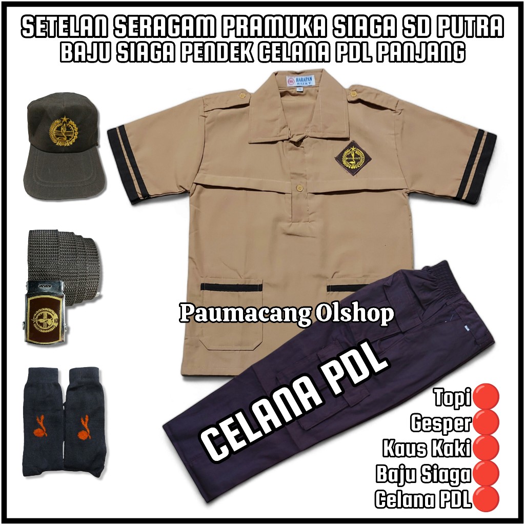 Setelan Seragam Sekolah Pramuka Siaga SD Anak Laki Laki Baju Siaga Lengan Pendek Celana PDL Pramuka 