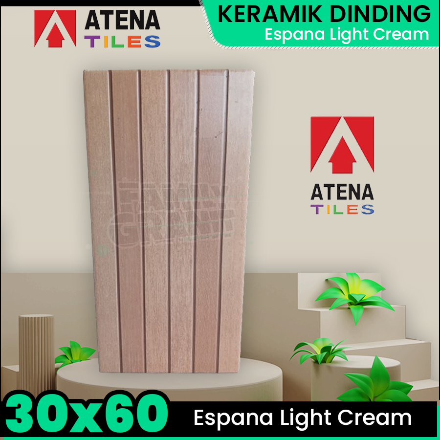 Keramik Dinding 30x60 Atena Espana Light Cream Motif Kayu Matte Emboss
