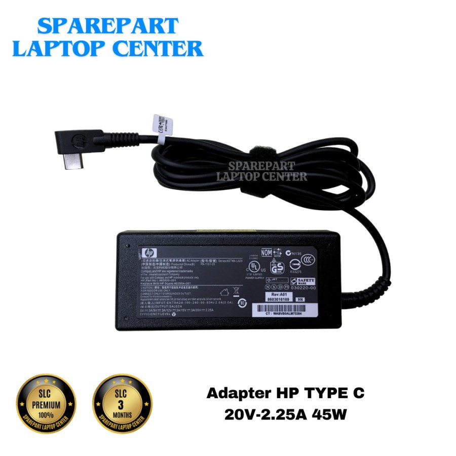 Adapter Charger Hp 20V 2.25A 45W Type C  ChromeBook 848067-003 TPN-DA04