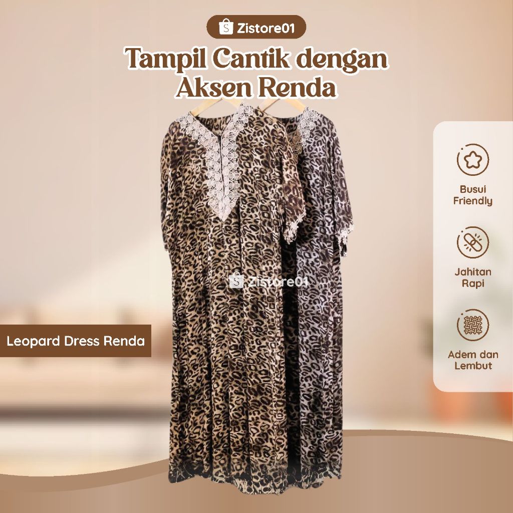 Homedress Baju Daster Renda Sehari Hari Wanita Motif Macan Leopard Kekinian Busui Frendly Bahan Rayo
