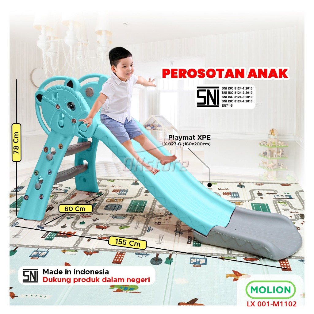 MOLION SNI Perosotan Anak Mainan Prosotan Anak Anak Slide + Ring Basket Portable Berstandar 001-M110