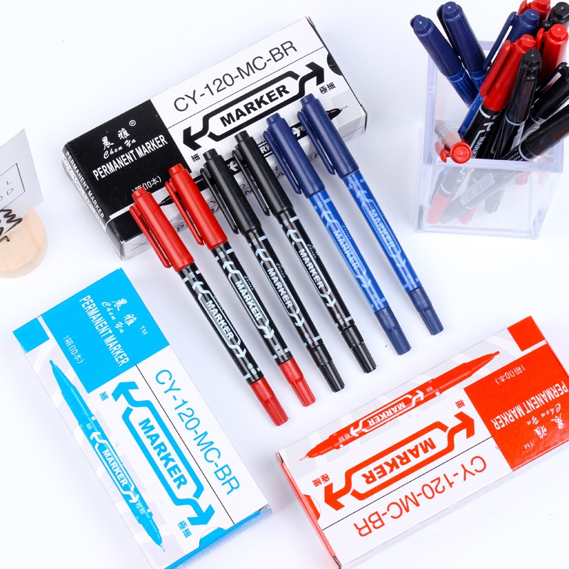 

KEDAIBUTIK (PEN08) Spidol Double Tip Ujung Pena Ganda ukuran 0,5/1mm/ Pena Spidol 2 in 1/ 1box 10pcs