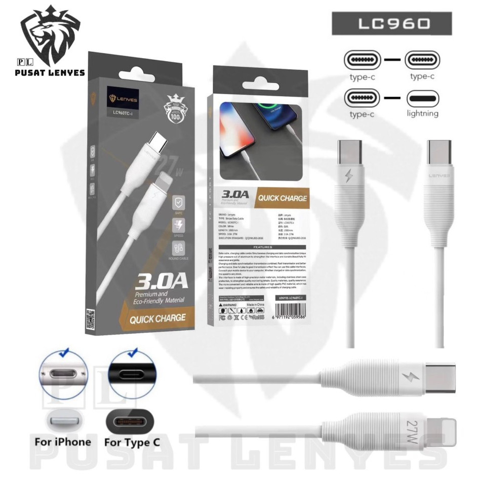 Kabel Data LENYES LC-960 60W Data Cable Fast Charging 3.0A - TYPE C TO TYPEC
