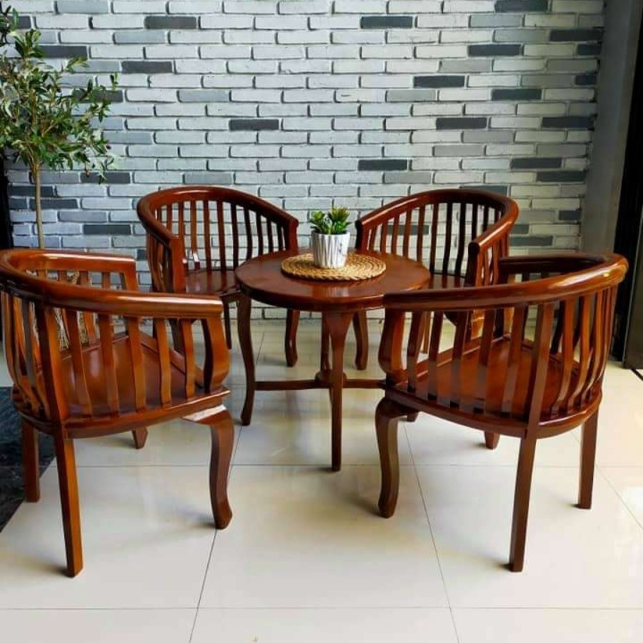 SET KURSI TERAS JATI MINIMALIS MODEL KLASIK KURSI TERAS BETAWI AMERIKA 2 KURSI / 4 KURSI MEJA TERAS