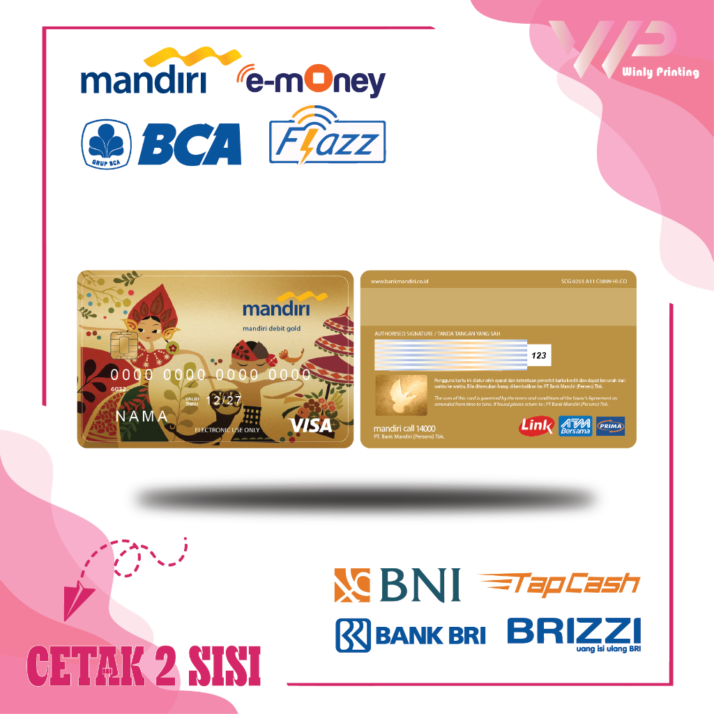 KARTU EMONEY DESIGN DEBIT KREDIT GOLD MANDIRI FLAZZ BCA GEN 2 BNI TAPCASH BRIZZI BRI - 2 SISI