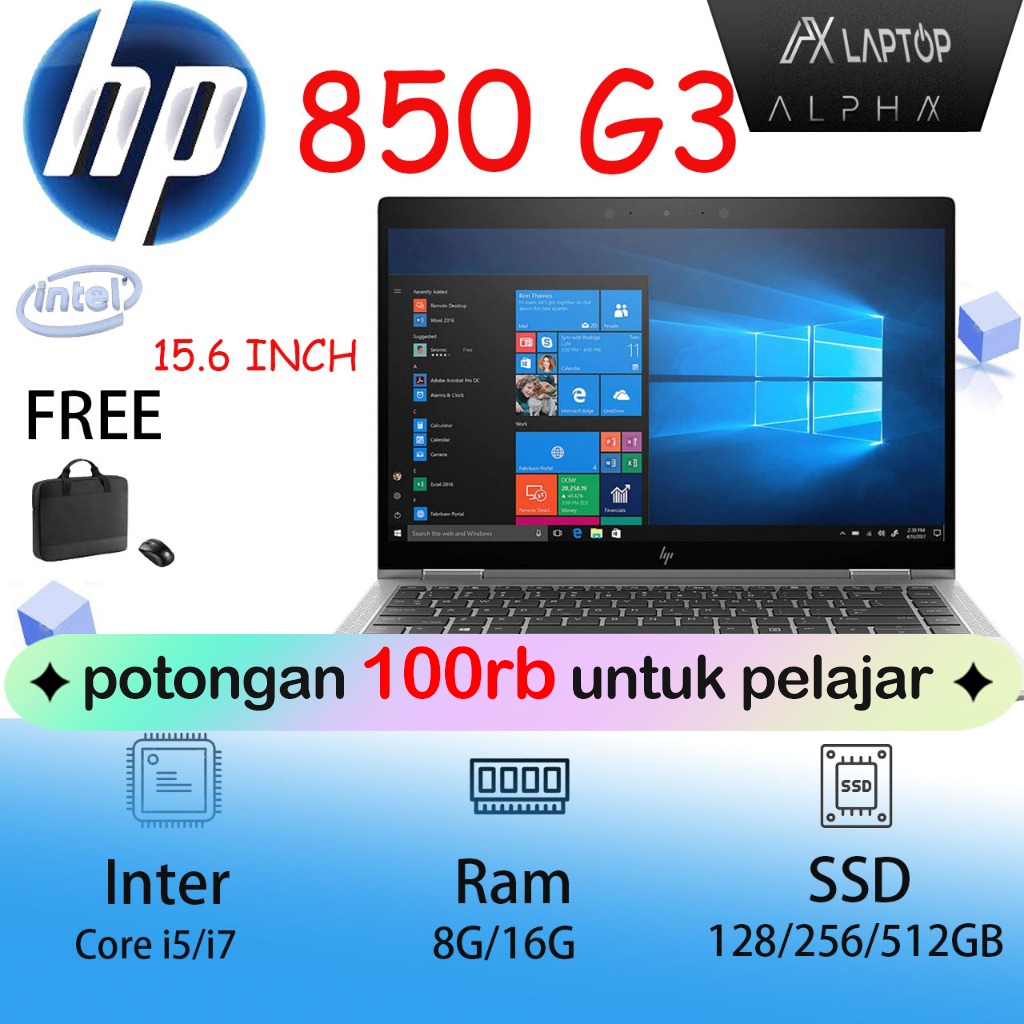 Laptop HP ProBook 850 G3/G4 Intel Core i5/I7 Gen6 8GB RAM 256GB SSD BEKAS LAPTOP Blengkap Instal WIN