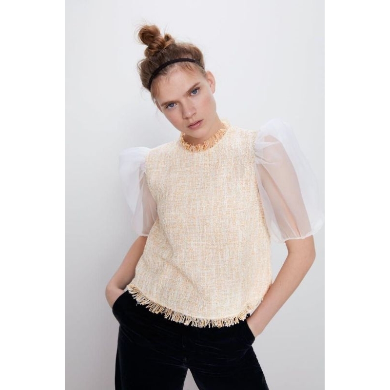 Zara tweed organza blouse