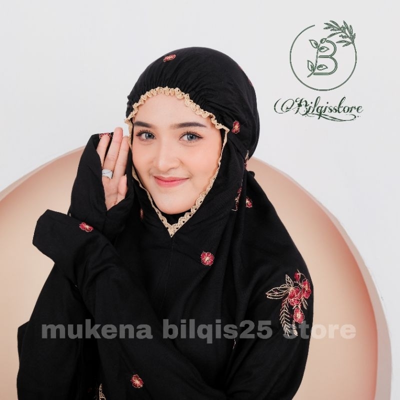 Mukena Terusan Dewasa Bordir Warna Hitam Mukenah Lajuran