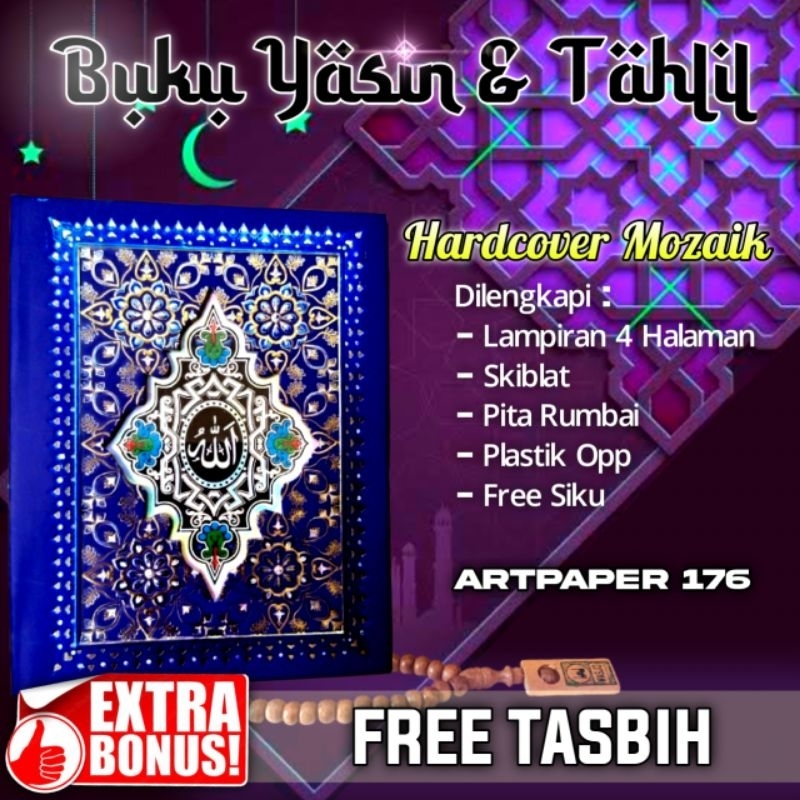 Buku Yasin dan Tahlil Hardcover Mozaik 224 Halaman Gratis tasbih