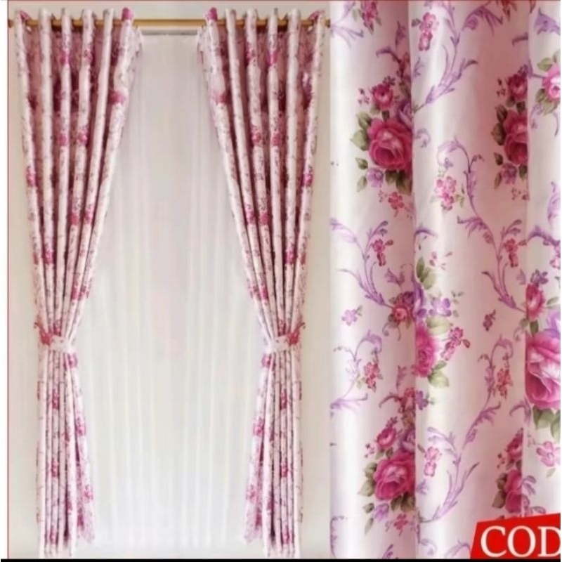 Gorden minimalis Jendela dan pintu, motif bunga sakura