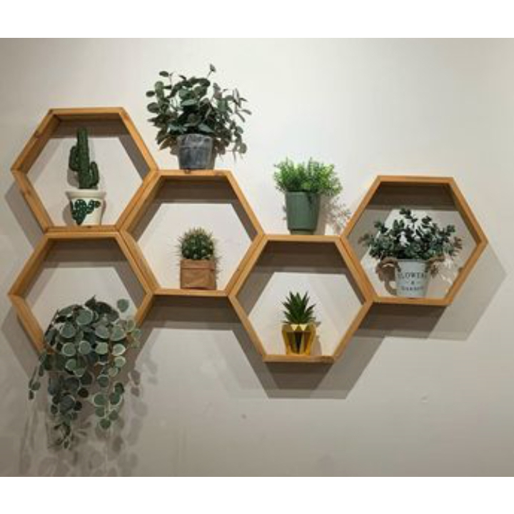 Rak dinding / Rak hexagonal / Rak kayu / Hiasan dinding / Furniture /
