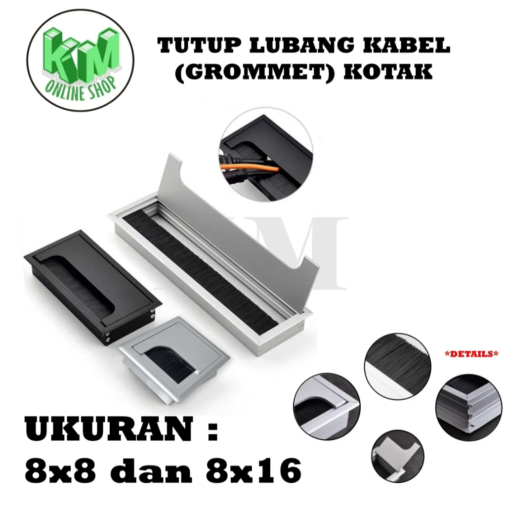 Tutup Lubang Kabel Kotak / Grommet Cable Kotak Plastik / Perapih Jalur Kabel Meja Kantor / Lubang Ja
