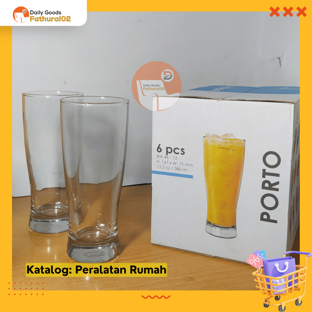 Gelas Minuman Jus PORTO Citinova Set 6 in 1 Bahan Kaca Tebal Tinggi Highball Bening