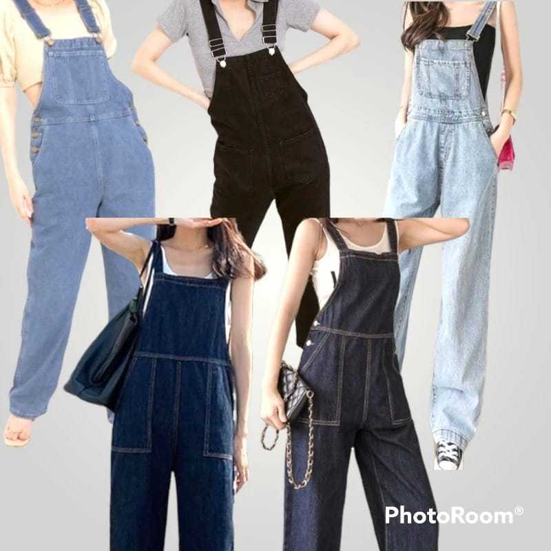 Overall Denim Wanita Model Jumpsuit Kaki Lebar Lurus Longgar Gaya KoreaOverall Denim Wanita Model Ju