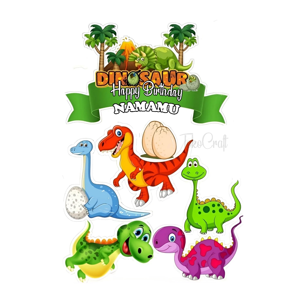 TOPPER CAKE DINOSAURUS HIASAN KUE ULANG TAHUN CUSTOM NAMA HAPPY BIRTHDAY