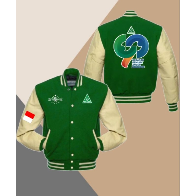 jaket baseball GP Ansor cotton flecee tebal free nama