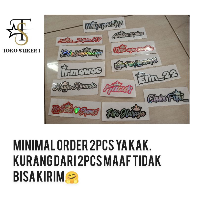 

Stiker Sticker nama mahkota custom hologram pinggiran hitam