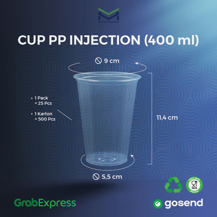 Cup 400ml - Gelas Plastik Datar 14oz - Cup Frosted / Dofff 14oz isi 25pcs /pack - Thinwall Minuman K