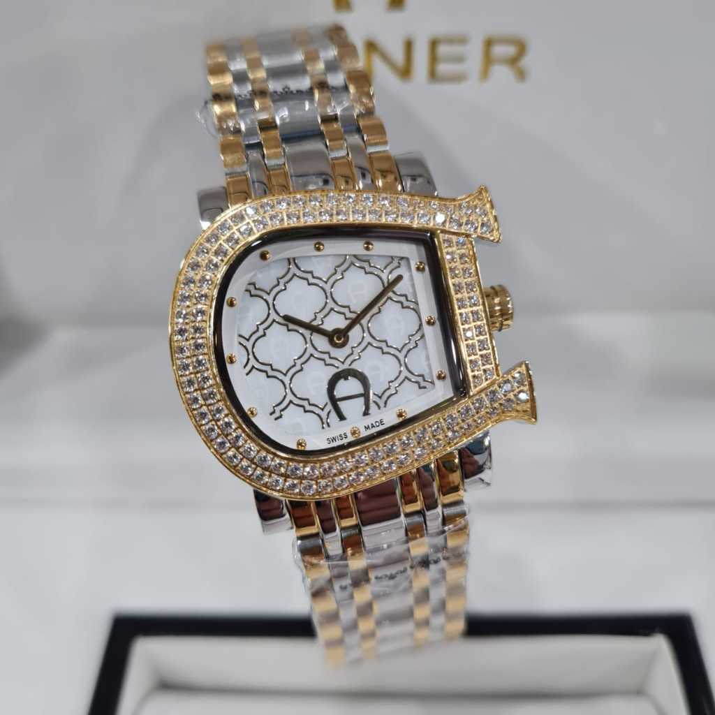 Jam Tangan Wanita Aigner Genua Due Shapire Original Combi Gold