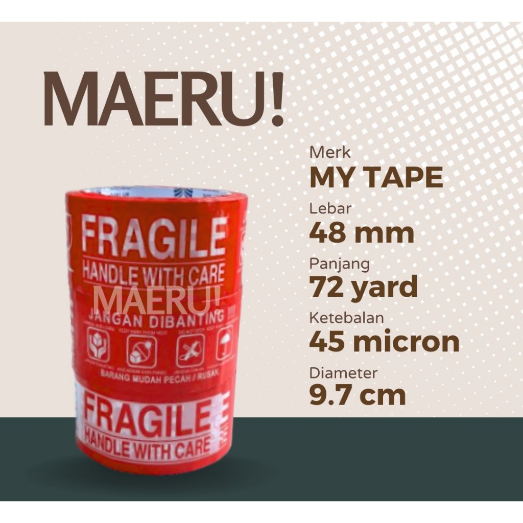 

LAKBAN MYTAPE FRAGILE (MERAH) ISOLASI SELOTIP 48 MM X 72 YARD