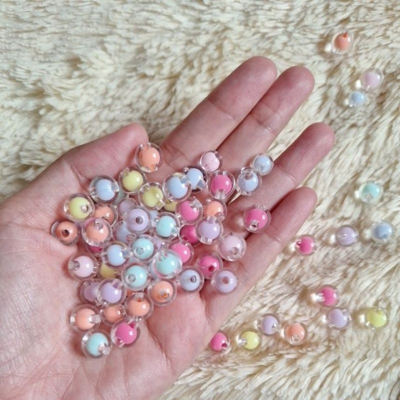 Mote Manik Bulat Clear Isi | ukuran 10mm | Beads Transparant Acrylic | Beads Bahan Kerajinan Gelang Kalung DIY | 10 gr